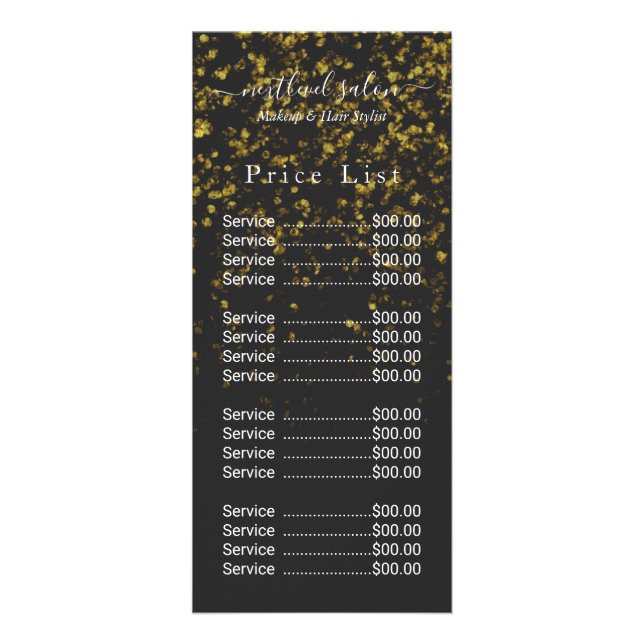 Hair Salon Gold Elegant price rack card (Front)