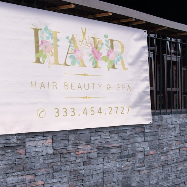 Hair salon gold floral pink typography luxury glam banner (Creator Uploaded)