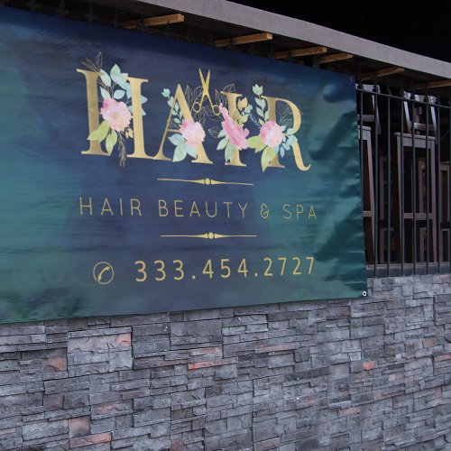 Hair salon gold floral pink typography luxury glam banner