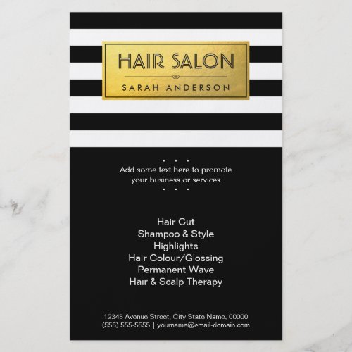 HAIR SALON _ Gold Label and Black White Stripes Flyer