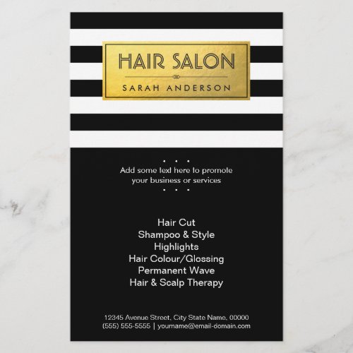 HAIR SALON _ Gold Label and Black White Stripes Flyer