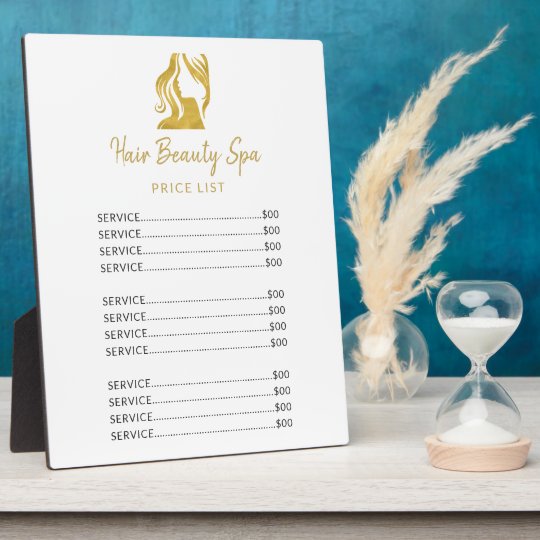 Hair Salon Gold White Elegant Price List Plaque Zazzle Com