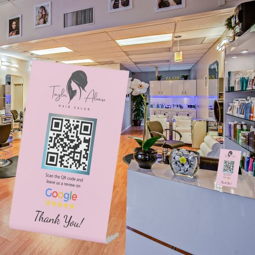 Hair Salon Google Review Pink Pedestal Sign