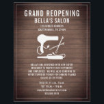 Hair Salon Grand Reopening Rustic Wood Flyer<br><div class="desc">Illustration of a blow dryer, curling iron, and bobby pins over a wood background. Personalize the text.</div>