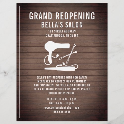 Hair Salon Grand Reopening Rustic Wood Flyer