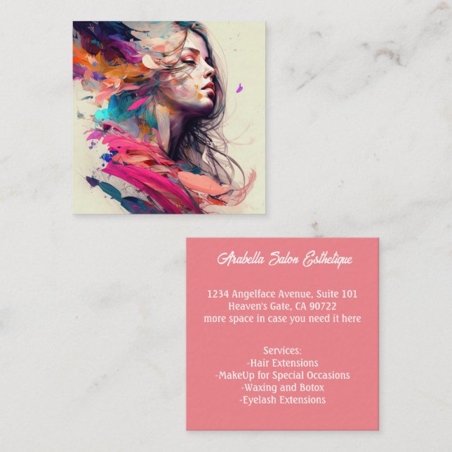 Hair Salon Hairdresser Esthetician Beauty Square Business Card (Front/Back)