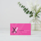 Hair Salon Hairstylist - Cute Girly Pink Business Card (Standing Front)