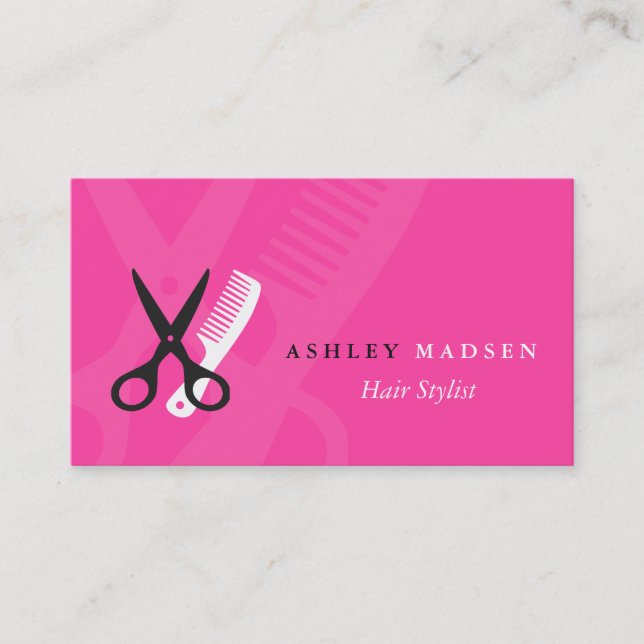 Hair Salon Hairstylist - Cute Girly Pink Business Card (Front)