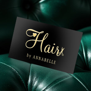 Hair salon hairstylist gold black luxury foil business cards