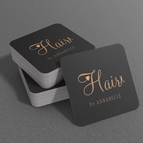 Hair salon hairstylist gold black modern square business card