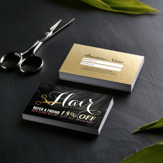 Hair Salon Hairstylist Gold Scissors Referral Card
