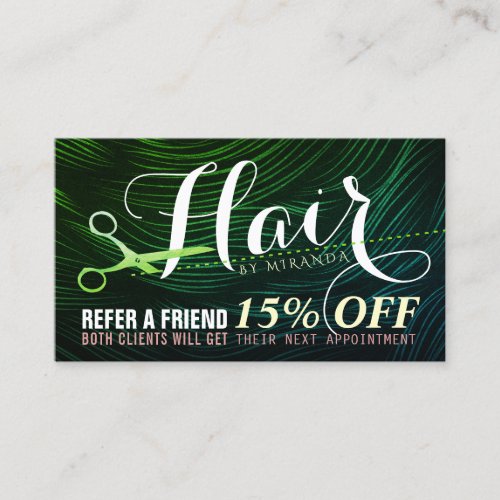 Hair Salon Hairstylist Green Gold Scissor Referral
