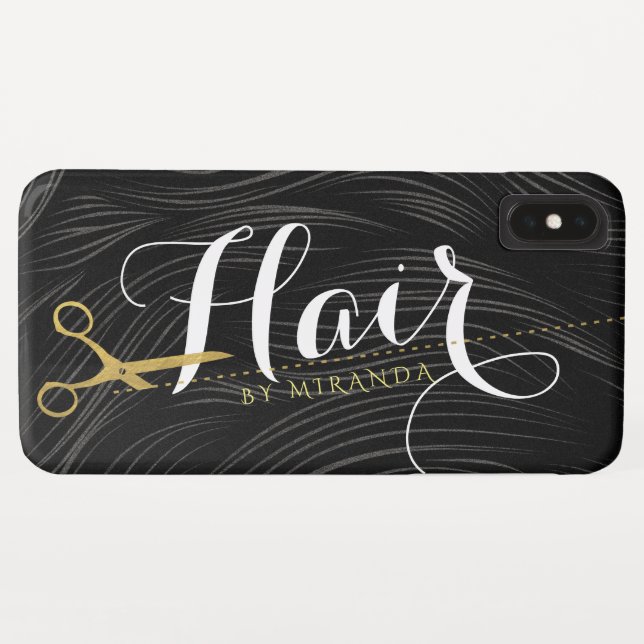 Hair Salon Hairstylist Modern Black Gold Scissors Case-Mate iPhone Case (Back (Horizontal))