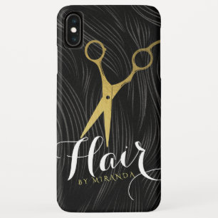 Hair Salon Hairstylist Modern Black Gold Scissors iPhone XS Max Case