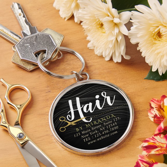 Hair Salon Hairstylist Modern Black Gold Scissors Keychain (Creator Uploaded)
