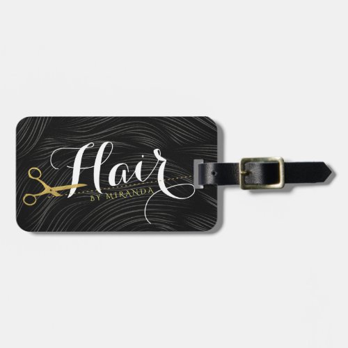 Hair Salon Hairstylist Modern Black Gold Scissors Luggage Tag