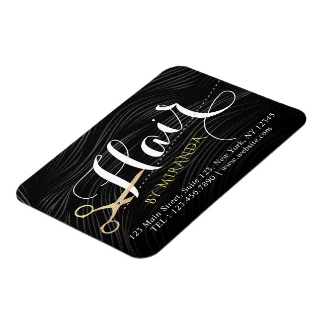 Hair Salon Hairstylist Modern Black Gold Scissors Magnet (Left Side)