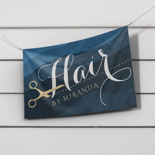 Hair Salon Hairstylist Modern Blue  Gold Scissors Banner