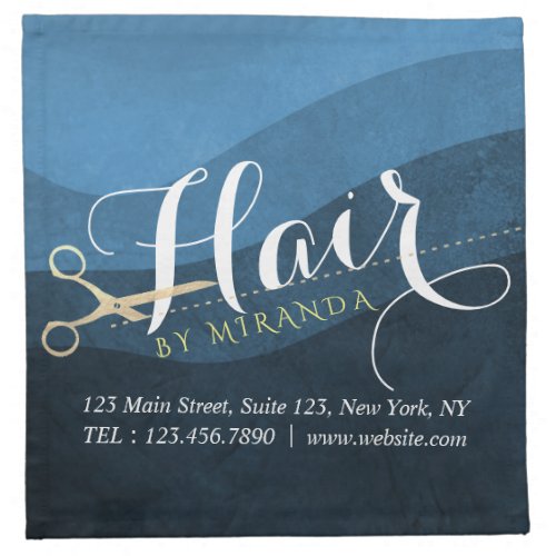 Hair Salon Hairstylist Modern Blue  Gold Scissors Cloth Napkin