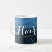 Hair Salon Hairstylist Modern Blue & Gold Scissors Coffee Mug (Front Left)