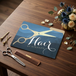Hair Salon Hairstylist Modern Blue & Gold Scissors File Folder