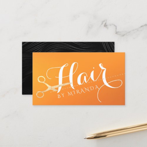 Hair Salon Hairstylist Modern Orange Gold Scissors Appointment Card
