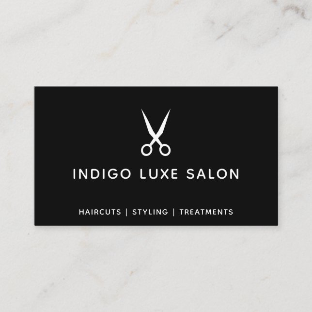 Hair Salon Hairstylist Modern Scissors Black Business Card (Front)