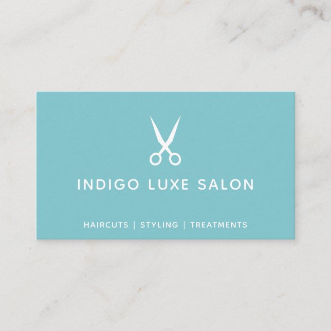 Hair Salon Hairstylist Modern Scissors Teal Business Card (Front)