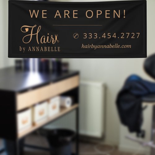 Hair salon hairstylist name copper gold black sign