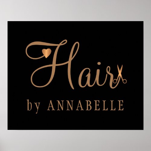 Hair salon hairstylist name copper gold glitter poster