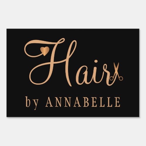 Hair salon hairstylist name copper gold glitter sign