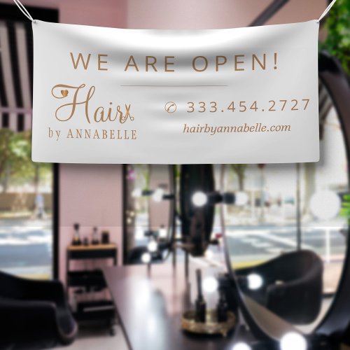 Hair salon hairstylist name copper gold white sign