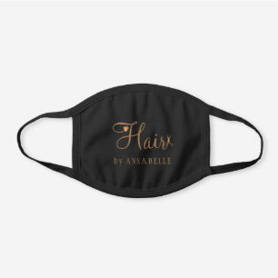 Hair salon hairstylist name gold typography script black cotton face mask