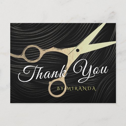 Hair Salon Hairstylist Thank You Gold Scissors Postcard