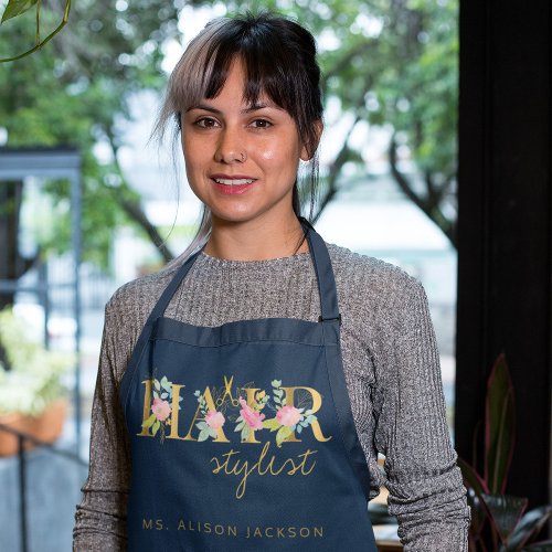 Hair salon hairstylists name and typography logo apron