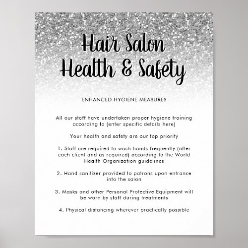 Hair Salon Health Safety Poster Silver Glitter