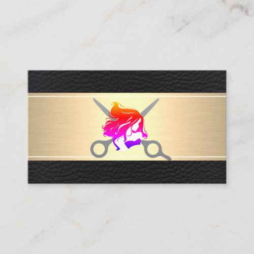 Hair Salon Icon Leather Gold Brushed Lux Appointment Card