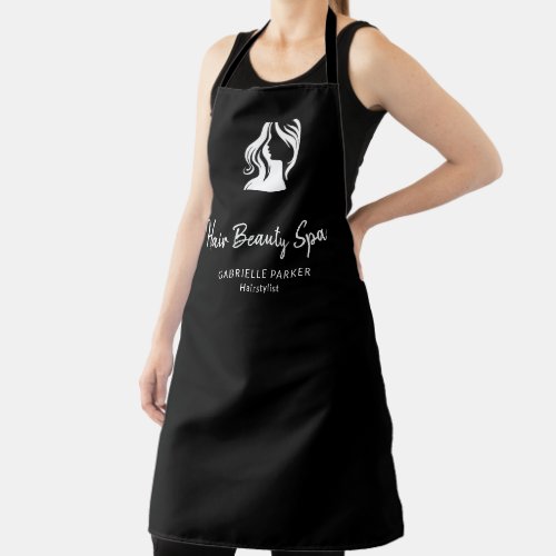 Hair salon logo elegant black and white employee apron