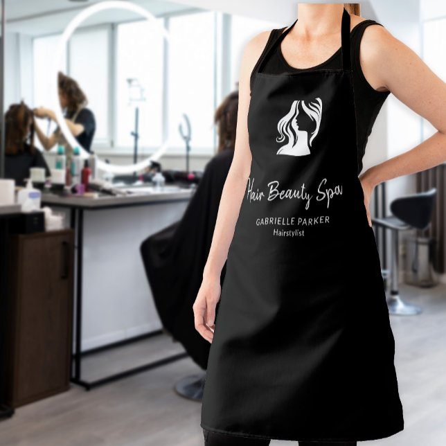 Hair salon logo elegant black and white employee apron (Creator Uploaded)