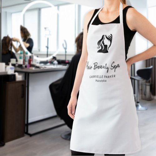 Hair salon logo elegant white and black employee apron