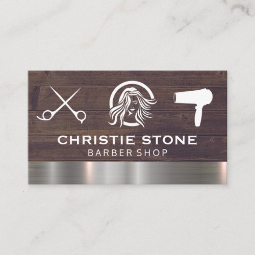 Hair Salon Logo  Tools  Wood Metal Business Card
