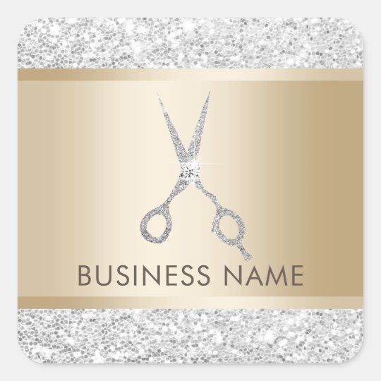 Hair Salon Luxury Silver Glitter Hairstylist Square Sticker