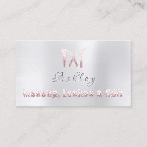 Hair Salon Makeup Lash Appointment Rose Gray Business Card