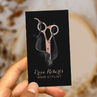 Hair Salon Modern Black & Rose Gold Hair Stylist