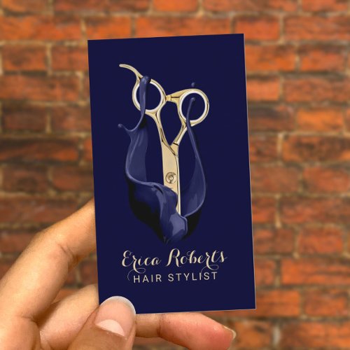 Hair Salon Modern Navy  Gold Hair Stylist Business Card