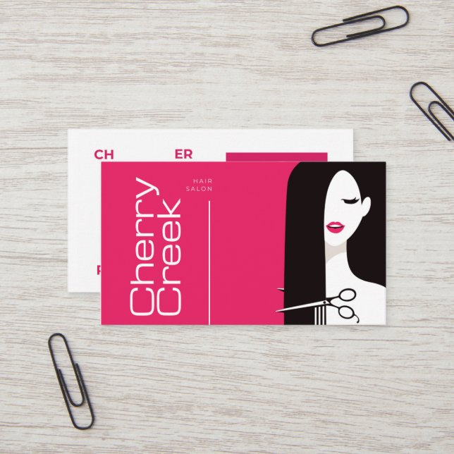  Hair Salon Modern Pink Black Beauty Salon  Business Card (Front/Back In Situ)