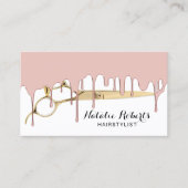 Hair Salon Modern Rose Gold Dripping Gold Scissor Appointment Card (Front)