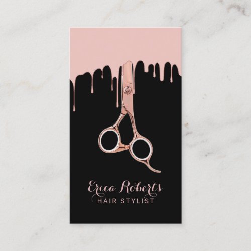 Hair Salon Modern Rose Gold Dripping Hair Stylist Business Card