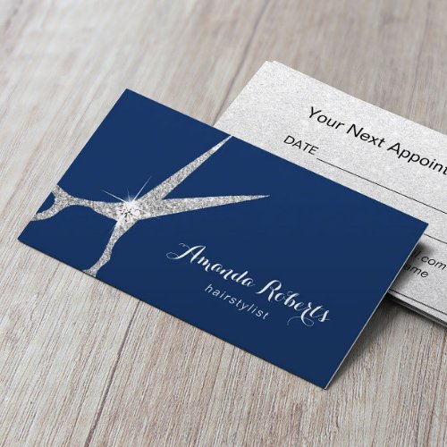 Hair Salon Modern Silver Scissor Navy Appointment