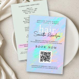 Hair Salon Nails Makeup Holographic Pastel QR Flyer